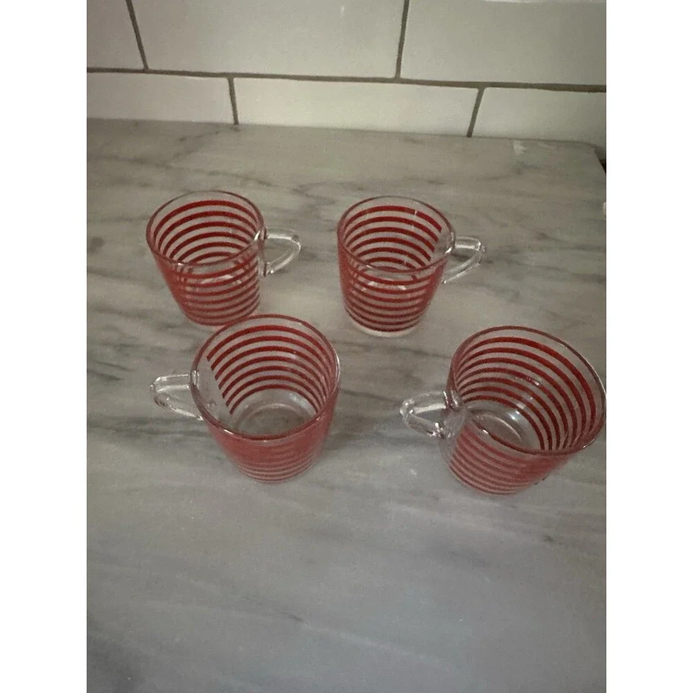 90s Ikea GODTA Red Stripe Espresso Cups Set of 4 Made in France Vintage VGC